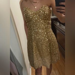 Alyce Paris Gold Short Strapless Dress Size 6